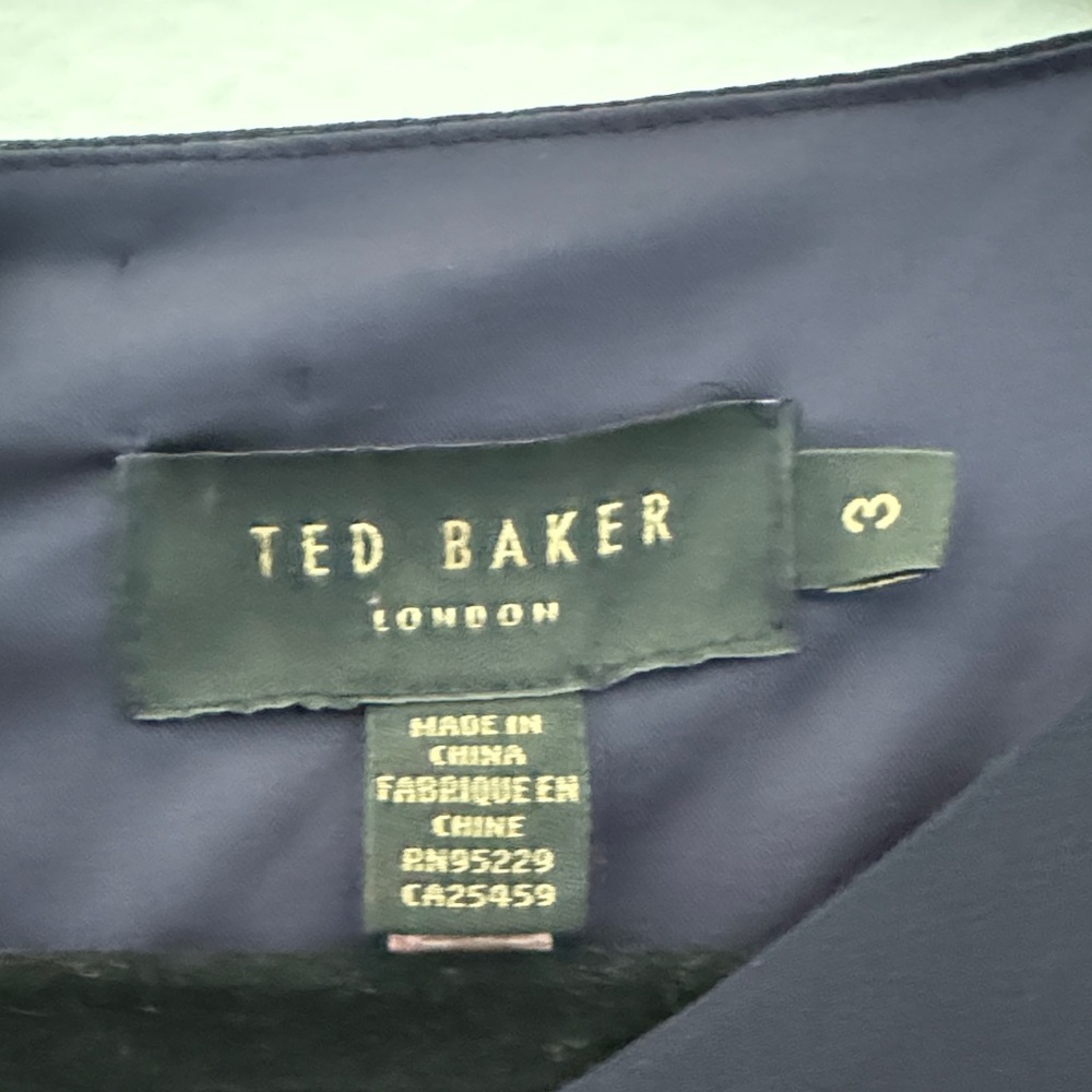 Ted Baker Navy Blue Sleeved Chiffon Dress with Black Embroidery Detail - Picture 7 of 7